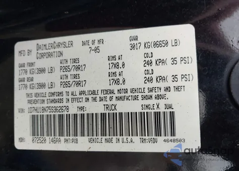 2005 Dodge Ram 1500 Slt/Laramie из США, поврежденный, VIN 1D7HU18N75S362678